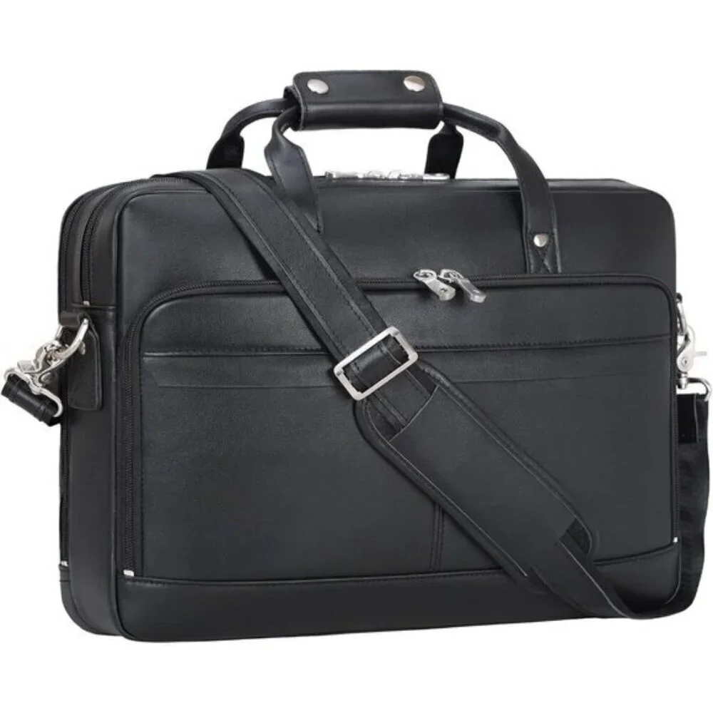 ⚡Men Black Fits 15.6 Inch Laptop Crossbody Bag Attached Leather Briefcase